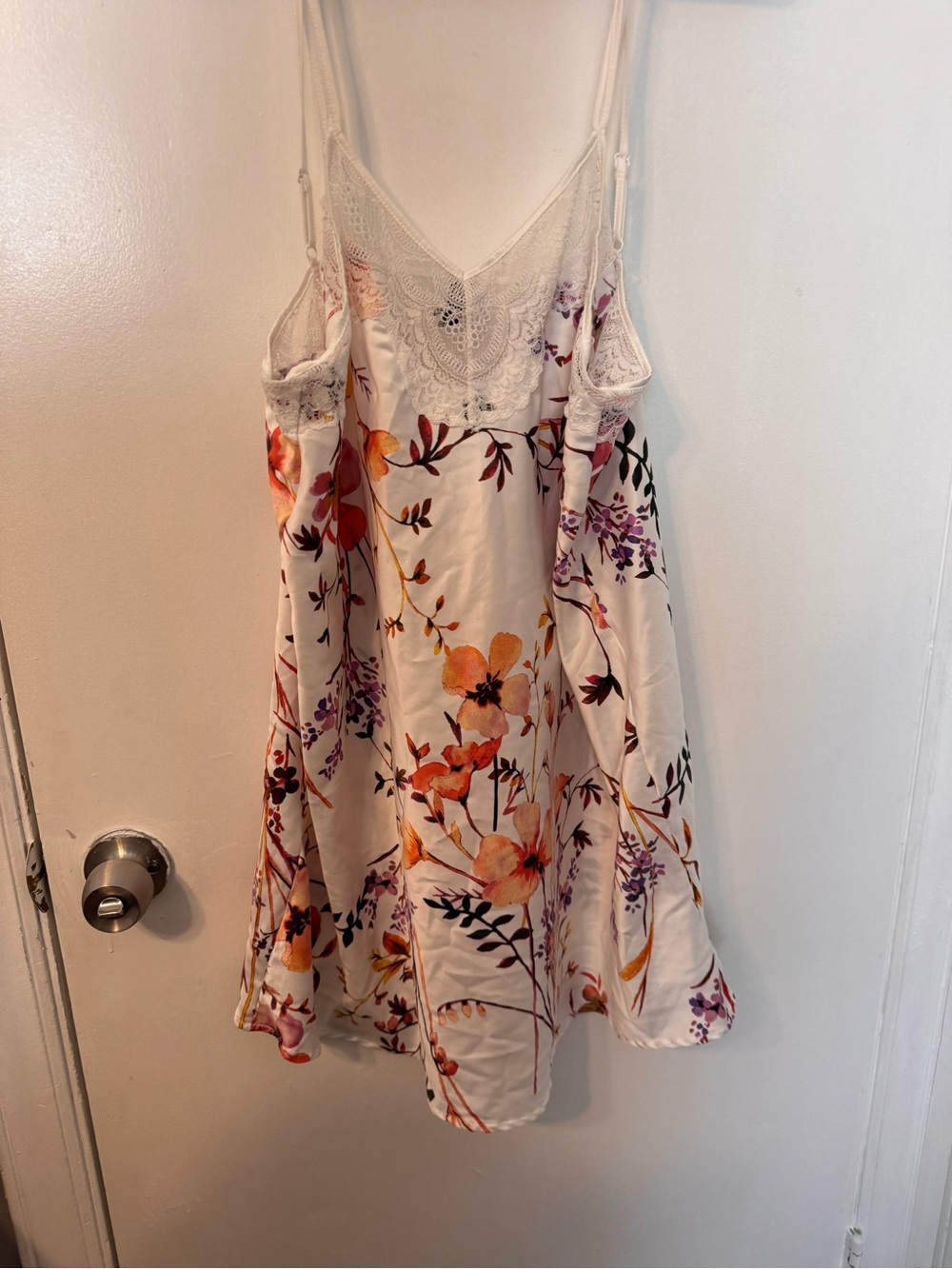 JM Collection Cream Satin Chemise with Orange & Purple Floral Print
